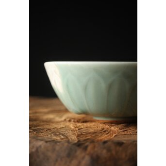 河井寛次郎/鐘渓窯 【青瓷蓮辨鉢/青磁蓮弁鉢】河井紅葩識箱付　P474 