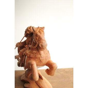 横山一夢 木彫武者 共箱　X451 