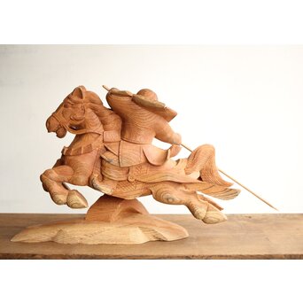 横山一夢 木彫武者 共箱　X451 