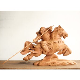 横山一夢 木彫武者 共箱　X451