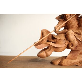 横山一夢 木彫武者 共箱　X451 