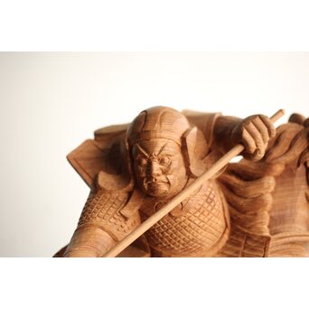 横山一夢 木彫武者 共箱　X451 