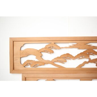 中型 鶴松木彫欄間 2枚1組　R0387 