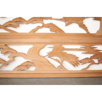 中型 鶴松木彫欄間 2枚1組　R0387 