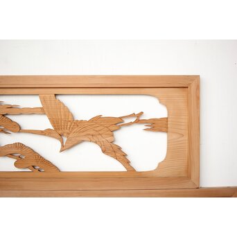 中型 鶴松木彫欄間 2枚1組　R0387 