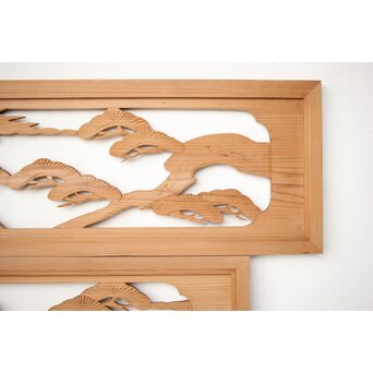 中型 鶴松木彫欄間 2枚1組　R0387 