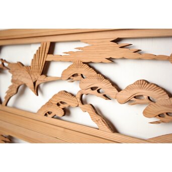 中型 鶴松木彫欄間 2枚1組　R0387 