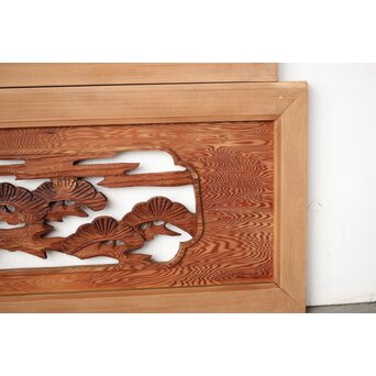 鶴松木彫欄間 2枚1組　R0388 