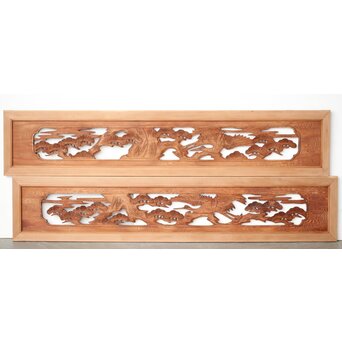 鶴松木彫欄間 2枚1組　R0388