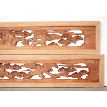 鶴松木彫欄間 2枚1組　R0388 