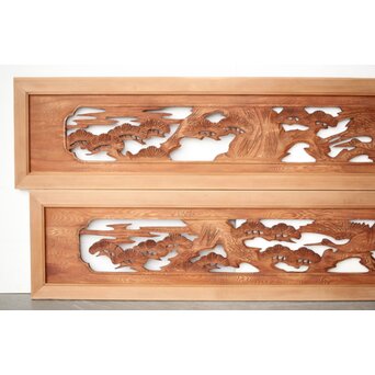 鶴松木彫欄間 2枚1組　R0388 