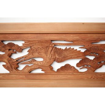 鶴松木彫欄間 2枚1組　R0388 