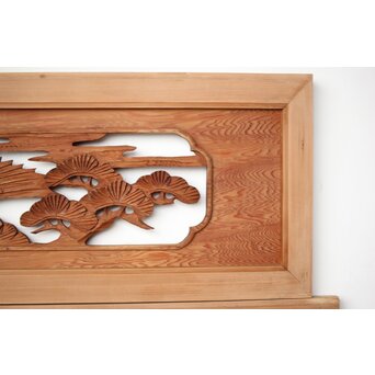 鶴松木彫欄間 2枚1組　R0388 