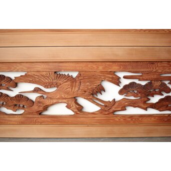 鶴松木彫欄間 2枚1組　R0388 