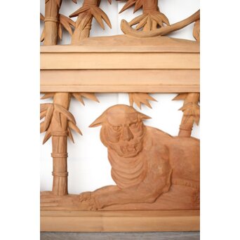 枠無 竹虎木彫欄間 2枚1組　R0389 