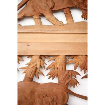 枠無 竹虎木彫欄間 2枚1組　R0389 