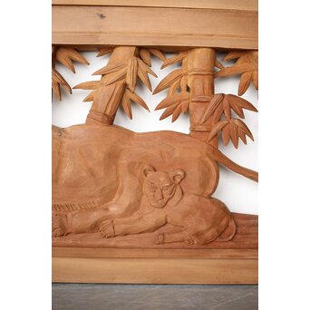 枠無 竹虎木彫欄間 2枚1組　R0389 