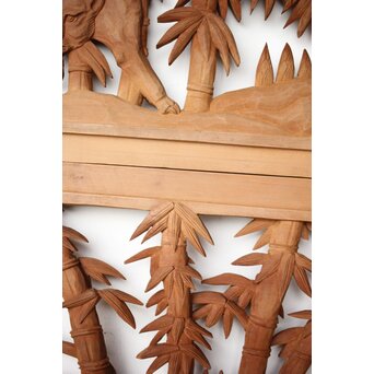 枠無 竹虎木彫欄間 2枚1組　R0389 