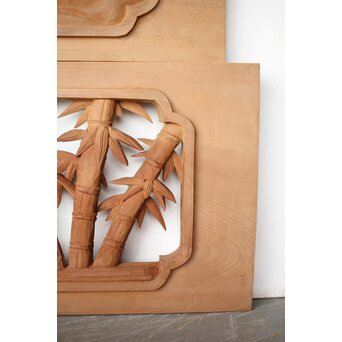 枠無 竹虎木彫欄間 2枚1組　R0389 