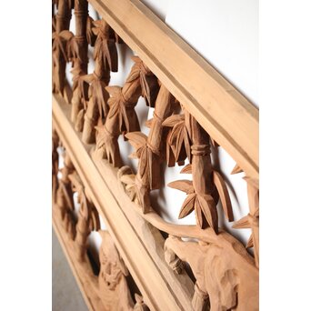 枠無 竹虎木彫欄間 2枚1組　R0389 