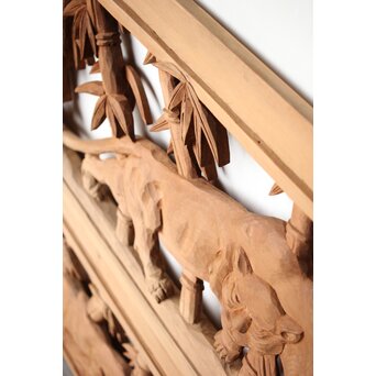 枠無 竹虎木彫欄間 2枚1組　R0389 