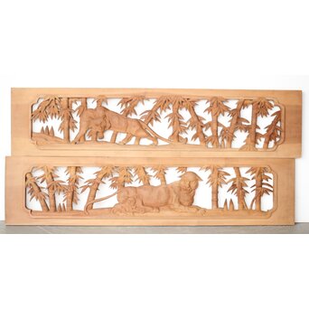 枠無 竹虎木彫欄間 2枚1組　R0389 B面　両彫仕様です