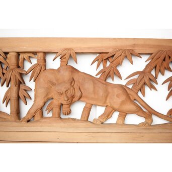 枠無 竹虎木彫欄間 2枚1組　R0389 