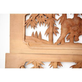 枠無 竹虎木彫欄間 2枚1組　R0389 