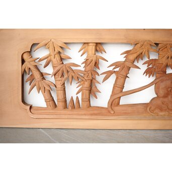 枠無 竹虎木彫欄間 2枚1組　R0389 