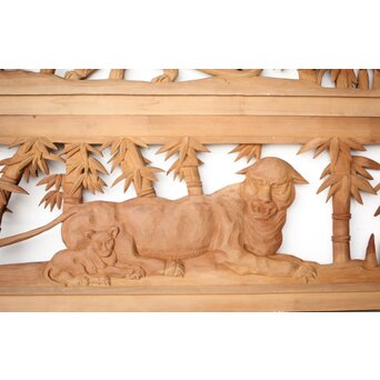 枠無 竹虎木彫欄間 2枚1組　R0389 