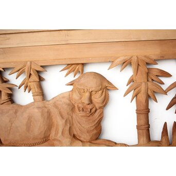 枠無 竹虎木彫欄間 2枚1組　R0389 