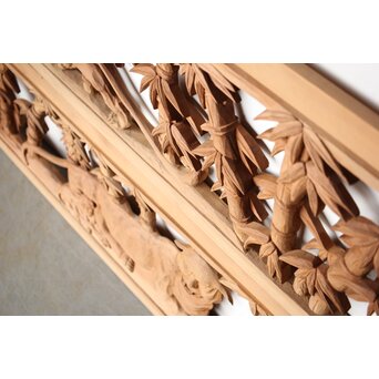 枠無 竹虎木彫欄間 2枚1組　R0389 