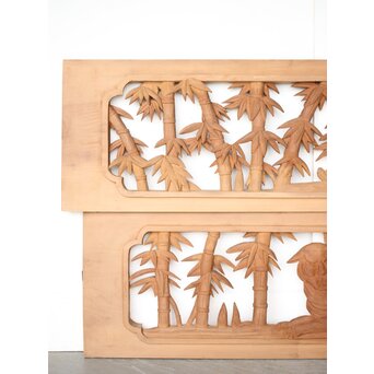 枠無 竹虎木彫欄間 2枚1組　R0389 