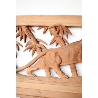 枠無 竹虎木彫欄間 2枚1組　R0389 