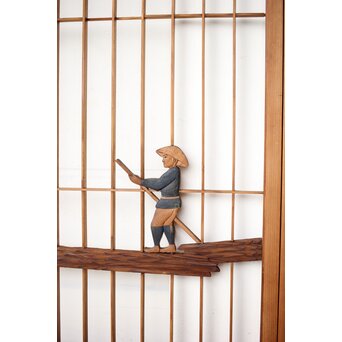 木彫彩色 漁村 書院 4枚1組　R0392 