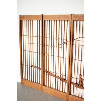 木彫彩色 漁村 書院 4枚1組　R0392 