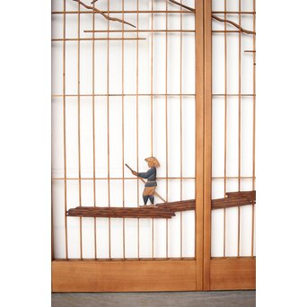 木彫彩色 漁村 書院 4枚1組　R0392 