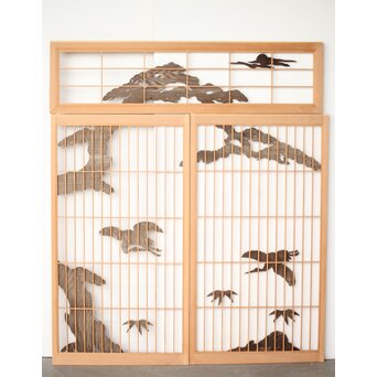 神代杉 鶴松書院欄間 3枚1組　R0393 ここから背面　障子を貼る面になります