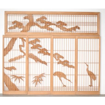 鶴松 書院欄間 5枚1組　R0394 ウラ 本来は障子を貼る面です