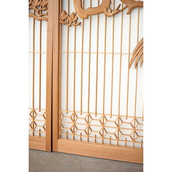 木蓮に孔雀 書院欄間 5枚1組　R0396 