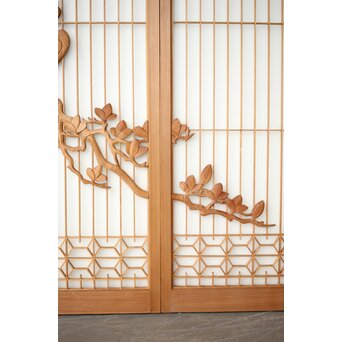 木蓮に孔雀 書院欄間 5枚1組　R0396 