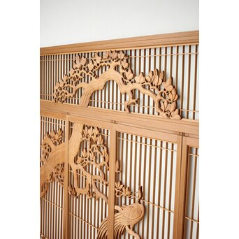 木蓮に孔雀 書院欄間 5枚1組　R0396 