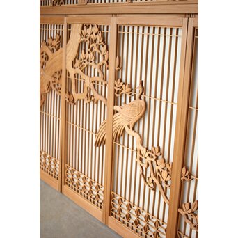 木蓮に孔雀 書院欄間 5枚1組　R0396 