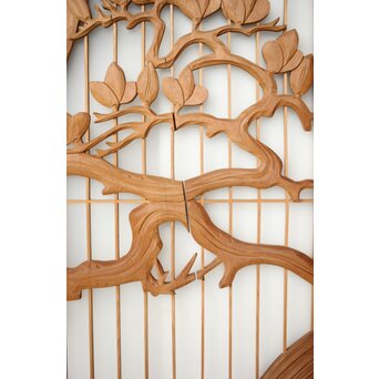 木蓮に孔雀 書院欄間 5枚1組　R0396 