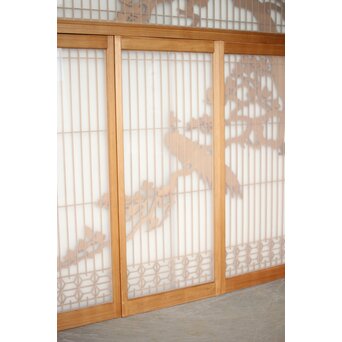 木蓮に孔雀 書院欄間 5枚1組　R0396 