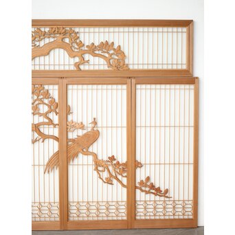 木蓮に孔雀 書院欄間 5枚1組　R0396 