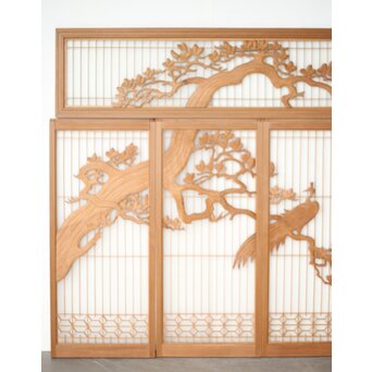 木蓮に孔雀 書院欄間 5枚1組　R0396 