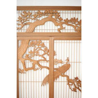 木蓮に孔雀 書院欄間 5枚1組　R0396 