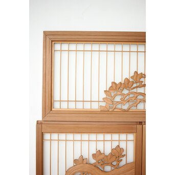 木蓮に孔雀 書院欄間 5枚1組　R0396 