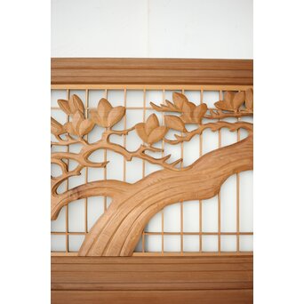 木蓮に孔雀 書院欄間 5枚1組　R0396 